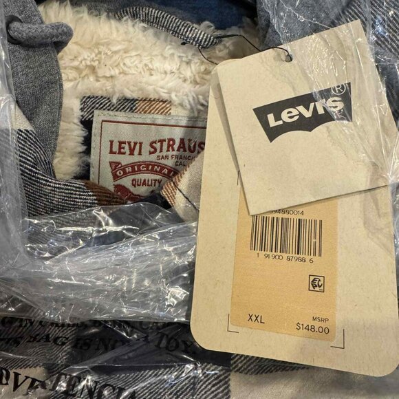 Levi's Plaid Sherpa Lined Hoodie Jacket Insulated $148 Levis - Picture 11 of 14